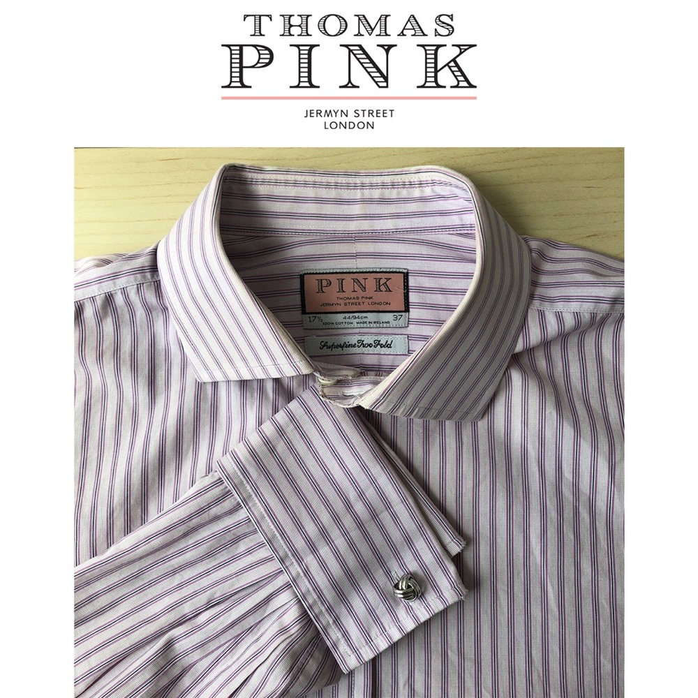 Thomas Pink Dress Shirt Pink Stripe Size 17.5
